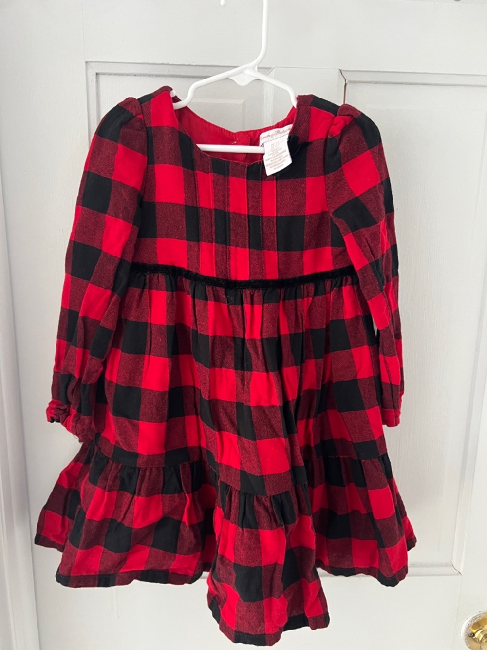 Tommy Bahama Red and Black Buffalo Plaid Tiered Dress